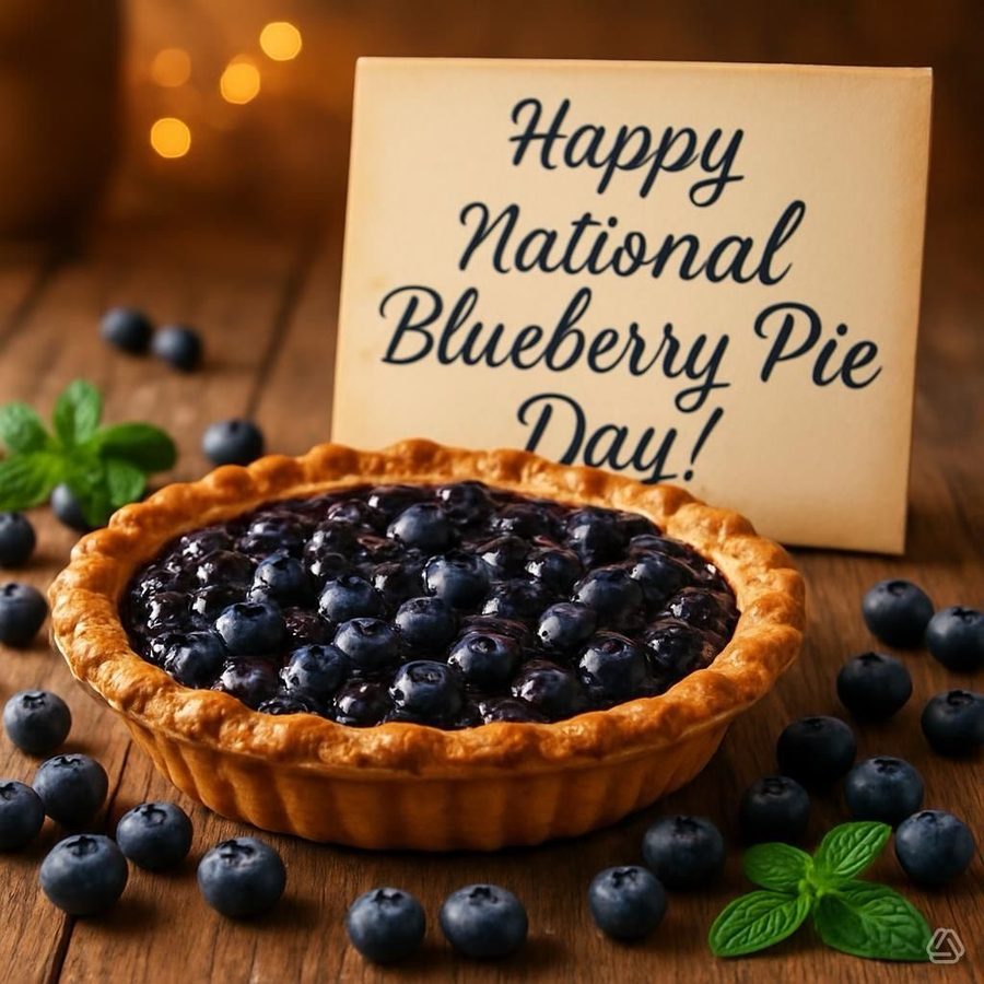 Baked blueberry pie in a fluted crust with fresh blueberries from the bakery's Instagram